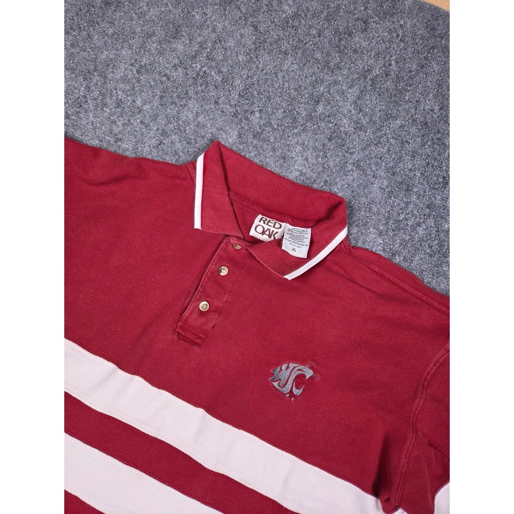 Vintage WSU Cougars Shirt Mens XL Red Oak Polo Striped Long Sleeve Cotton Pique